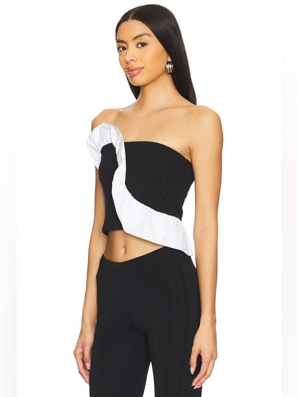 Free People Jagger Knit Tube Ruffle Black And White Crop Top Sz Medium NWT
